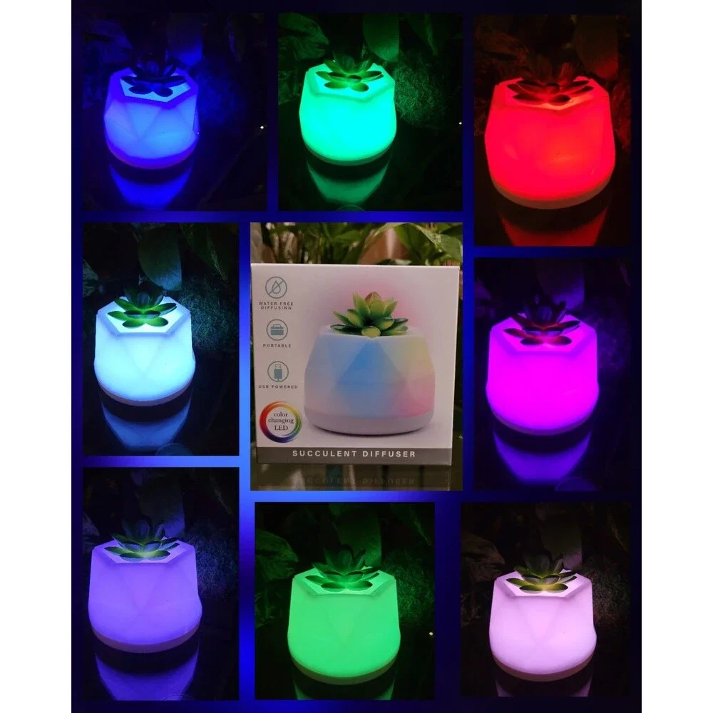 Succulent Color-Changing Night Light Lamp Waterless Essential Oil Diffuser Aroma